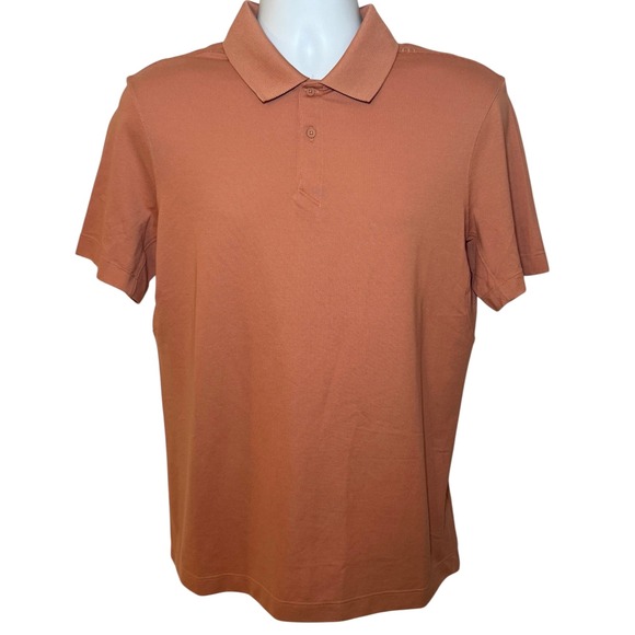 Lululemon Evolution Polo Shirt Mens Medium Orange Pima Cotton Blend Short Sleeve - Picture 2 of 9